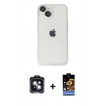 MARSİLYAN™- iPhone 14 Kılıf Ufuk Minimal Özel Seri - Siyah Buffer Hayalet Cam Ekran Koruyucu + PVD Metal Kamera Lens - SH