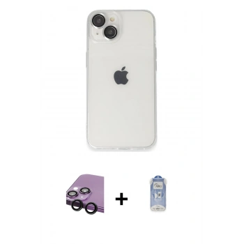 MARSİLYAN™- iPhone 14 Kılıf Ufuk Minimal Özel Seri - Siyah Joko Magic 5D Cam + Raze Metal Kamera Lens - SH