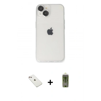 MARSİLYAN™- iPhone 14 Kılıf Ufuk Minimal Özel Seri - Siyah Joko Magic 5D Hayalet Cam + Diamond Kamera Lens - PE
