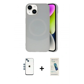 MARSİLYAN™- iPhone 14 Kılıf Ufuk Serisi - Şeffaf Pasifik Cam Ekran Koruyucu + Shine Kamera Lens - MI