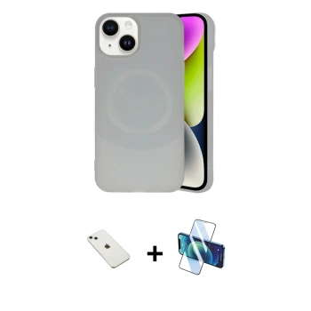 MARSİLYAN™- iPhone 14 Kılıf Ufuk Serisi - Siyah 3D Antistatik Cam Ekran Koruyucu + Diamond Kamera Lens - SABE