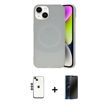 MARSİLYAN™- iPhone 14 Kılıf Ufuk Serisi - Siyah 3D Antistatik Hayalet Cam Ekran Koruyucu + Shine Kamera Lens - SH