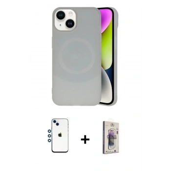 MARSİLYAN™- iPhone 14 Kılıf Ufuk Serisi - Siyah Bilvis 3D Cam Ekran Koruyucu + Shine Kamera Lens - MI