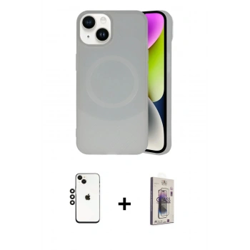MARSİLYAN™- iPhone 14 Kılıf Ufuk Serisi - Siyah Bilvis 3D Cam Ekran Koruyucu + Shine Kamera Lens - SH