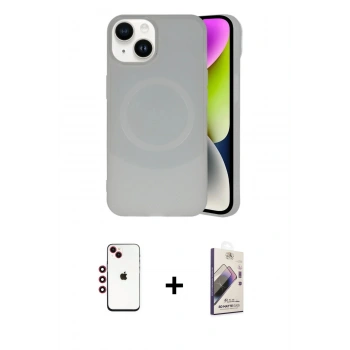 MARSİLYAN™- iPhone 14 Kılıf Ufuk Serisi - Siyah Bilvis 3D Mat Cam Ekran Koruyucu + Shine Kamera Lens - KI