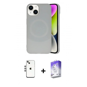 MARSİLYAN™- iPhone 14 Kılıf Ufuk Serisi - Siyah Bilvis 5in1 3D Magic Cam Ekran Koruyucu + Shine Kamera Lens - GS