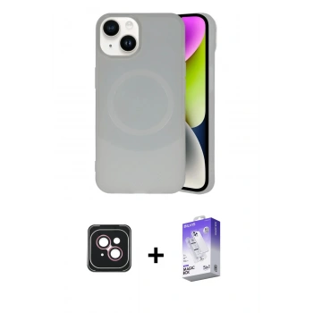 MARSİLYAN™- iPhone 14 Kılıf Ufuk Serisi - Siyah Bilvis 5in1 3D Magic Cam Ekran Koruyucu + PVD Metal Kamera Lens - PE