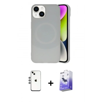 MARSİLYAN™- iPhone 14 Kılıf Ufuk Serisi - Siyah Bilvis 5in1 5D Magic Hayalet Cam Ekran Koruyucu + Shine Kamera Lens - GS