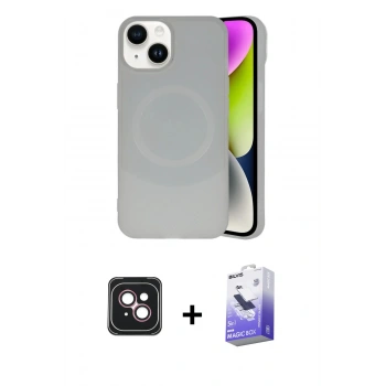 MARSİLYAN™- iPhone 14 Kılıf Ufuk Serisi - Siyah Bilvis 5in1 5D Magic Hayalet Cam Ekran Koruyucu + PVD Metal Kamera Lens - PE