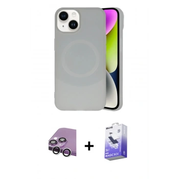 MARSİLYAN™- iPhone 14 Kılıf Ufuk Serisi - Siyah Bilvis 5in1 5D Magic Hayalet Cam Ekran Koruyucu + Raze Metal Kamera Lens - GS
