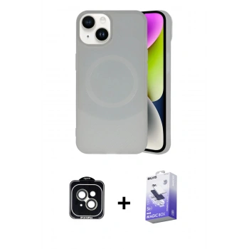 MARSİLYAN™- iPhone 14 Kılıf Ufuk Serisi - Siyah Bilvis 5in1 5D Magic Hayalet Cam Ekran Koruyucu + PVD Metal Kamera Lens - YL