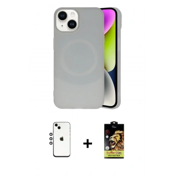 MARSİLYAN™- iPhone 14 Kılıf Ufuk Serisi - Siyah Buffer Cam Ekran Koruyucu + Shine Kamera Lens - GS