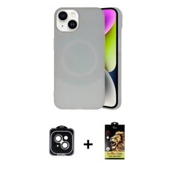 MARSİLYAN™- iPhone 14 Kılıf Ufuk Serisi - Siyah Buffer Cam Ekran Koruyucu + PVD Metal Kamera Lens - YL