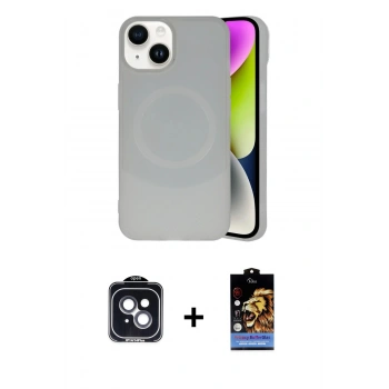 MARSİLYAN™- iPhone 14 Kılıf Ufuk Serisi - Siyah Buffer Hayalet Cam Ekran Koruyucu + PVD Metal Kamera Lens - SH