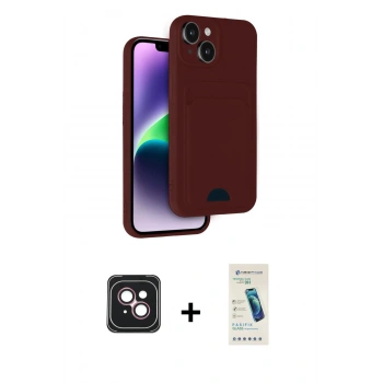 MARSİLYAN™- iPhone 14 Kılıf Vadi Çizgi Prime - Şeffaf Pasifik Cam Ekran Koruyucu + PVD Metal Kamera Lens - PE