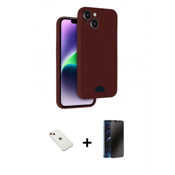 MARSİLYAN™- iPhone 14 Kılıf Vadi Çizgi Prime - Siyah 3D Antistatik Hayalet Cam Ekran Koruyucu + Diamond Kamera Lens - KI