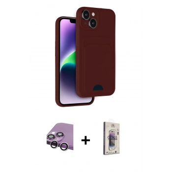 MARSİLYAN™- iPhone 14 Kılıf Vadi Çizgi Prime - Siyah Bilvis 3D Cam Ekran Koruyucu + Raze Metal Kamera Lens - GS
