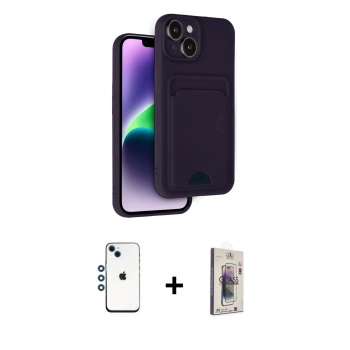MARSİLYAN™- iPhone 14 Kılıf Vadi Çizgi Prime - Siyah Bilvis 3D Cam Ekran Koruyucu + Shine Kamera Lens - MI