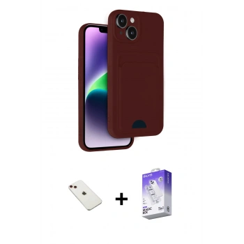 MARSİLYAN™- iPhone 14 Kılıf Vadi Çizgi Prime - Siyah Bilvis 5in1 3D Magic Cam Ekran Koruyucu + Diamond Kamera Lens - KI