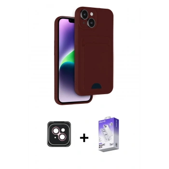 MARSİLYAN™- iPhone 14 Kılıf Vadi Çizgi Prime - Siyah Bilvis 5in1 3D Magic Cam Ekran Koruyucu + PVD Metal Kamera Lens - PE