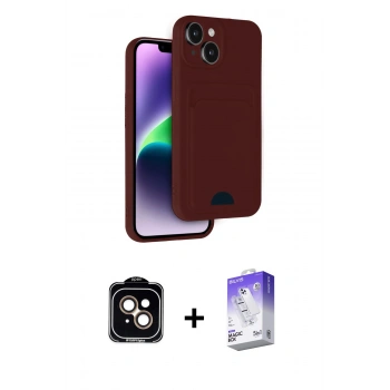 MARSİLYAN™- iPhone 14 Kılıf Vadi Çizgi Prime - Siyah Bilvis 5in1 3D Magic Cam Ekran Koruyucu + PVD Metal Kamera Lens - TU