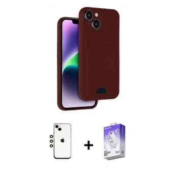 MARSİLYAN™- iPhone 14 Kılıf Vadi Çizgi Prime - Siyah Bilvis 5in1 3D Magic Cam Ekran Koruyucu + Shine Kamera Lens - GD