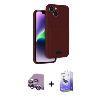 MARSİLYAN™- iPhone 14 Kılıf Vadi Çizgi Prime - Siyah Bilvis 5in1 5D Magic Hayalet Cam Ekran Koruyucu + Raze Metal Kamera Lens - GS