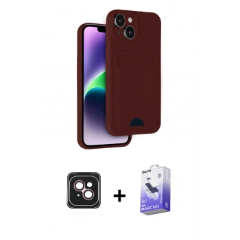 MARSİLYAN™- iPhone 14 Kılıf Vadi Çizgi Prime - Siyah Bilvis 5in1 5D Magic Hayalet Cam Ekran Koruyucu + PVD Metal Kamera Lens - PE