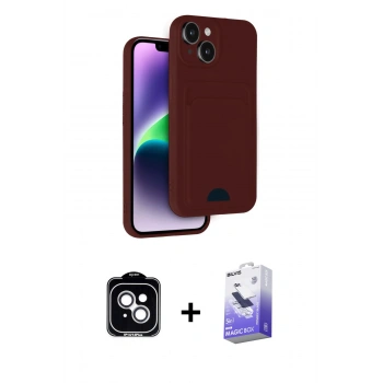 MARSİLYAN™- iPhone 14 Kılıf Vadi Çizgi Prime - Siyah Bilvis 5in1 5D Magic Hayalet Cam Ekran Koruyucu + PVD Metal Kamera Lens - GS