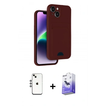 MARSİLYAN™- iPhone 14 Kılıf Vadi Çizgi Prime - Siyah Bilvis 5in1 5D Magic Hayalet Cam Ekran Koruyucu + Shine Kamera Lens - GS