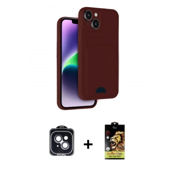 MARSİLYAN™- iPhone 14 Kılıf Vadi Çizgi Prime - Siyah Buffer Cam Ekran Koruyucu + PVD Metal Kamera Lens - SH