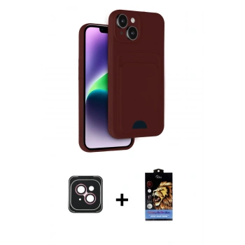 MARSİLYAN™- iPhone 14 Kılıf Vadi Çizgi Prime - Siyah Buffer Hayalet Cam Ekran Koruyucu + PVD Metal Kamera Lens - PE