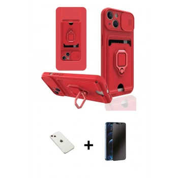 MARSİLYAN™- iPhone 14 Kılıf Vadi Form Prime - Siyah 3D Antistatik Hayalet Cam Ekran Koruyucu + Diamond Kamera Lens - PE