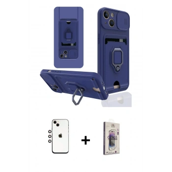 MARSİLYAN™- iPhone 14 Kılıf Vadi Form Prime - Siyah Bilvis 3D Cam Ekran Koruyucu + Shine Kamera Lens - GI