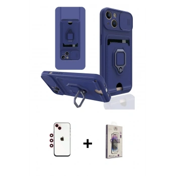 MARSİLYAN™- iPhone 14 Kılıf Vadi Form Prime - Siyah Bilvis 3D Cam Ekran Koruyucu + Shine Kamera Lens - KI