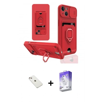 MARSİLYAN™- iPhone 14 Kılıf Vadi Form Prime - Siyah Bilvis 5in1 3D Magic Cam Ekran Koruyucu + Diamond Kamera Lens - PE