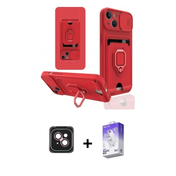 MARSİLYAN™- iPhone 14 Kılıf Vadi Form Prime - Siyah Bilvis 5in1 3D Magic Cam Ekran Koruyucu + PVD Metal Kamera Lens - PE