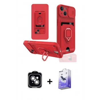 MARSİLYAN™- iPhone 14 Kılıf Vadi Form Prime - Siyah Bilvis 5in1 5D Magic Hayalet Cam Ekran Koruyucu + PVD Metal Kamera Lens - GS