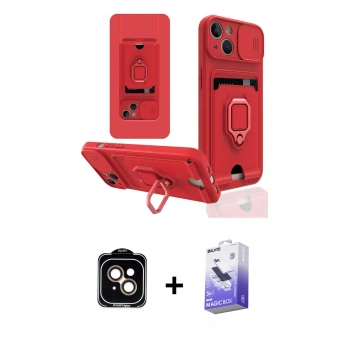 MARSİLYAN™- iPhone 14 Kılıf Vadi Form Prime - Siyah Bilvis 5in1 5D Magic Hayalet Cam Ekran Koruyucu + PVD Metal Kamera Lens - TU