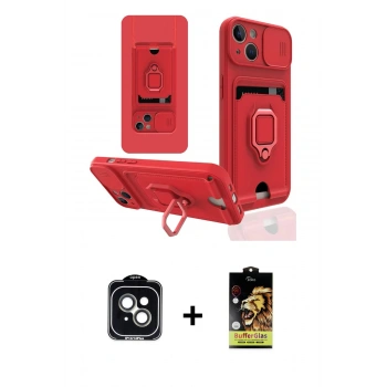 MARSİLYAN™- iPhone 14 Kılıf Vadi Form Prime - Siyah Buffer Cam Ekran Koruyucu + PVD Metal Kamera Lens - YL