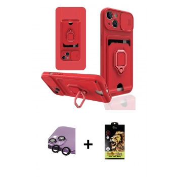 MARSİLYAN™- iPhone 14 Kılıf Vadi Form Prime - Siyah Buffer Cam Ekran Koruyucu + Raze Metal Kamera Lens - SH