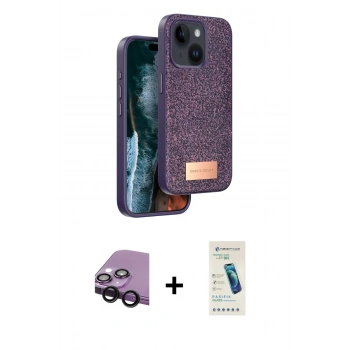 MARSİLYAN™- iPhone 14 Kılıf Vadi Klasik Serisi - Şeffaf Pasifik Cam Ekran Koruyucu + Raze Metal Kamera Lens - SH