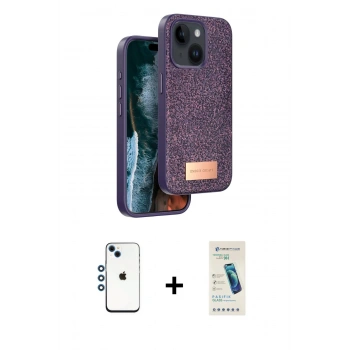 MARSİLYAN™- iPhone 14 Kılıf Vadi Klasik Serisi - Şeffaf Pasifik Cam Ekran Koruyucu + Shine Kamera Lens - MI