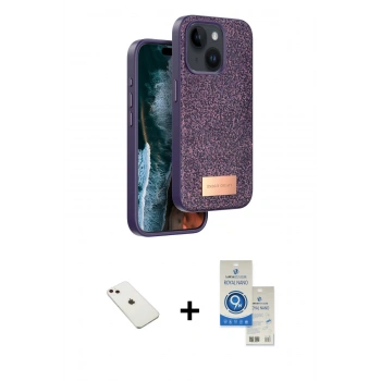 MARSİLYAN™- iPhone 14 Kılıf Vadi Klasik Serisi - Şeffaf Royal Nano Ekran Koruyucu + Diamond Kamera Lens - PE
