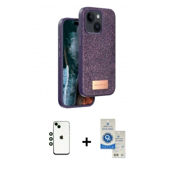 MARSİLYAN™- iPhone 14 Kılıf Vadi Klasik Serisi - Şeffaf Royal Nano Ekran Koruyucu + Shine Kamera Lens - YL