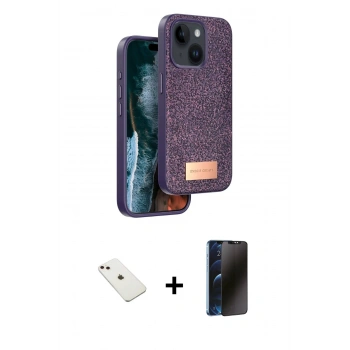 MARSİLYAN™- iPhone 14 Kılıf Vadi Klasik Serisi - Siyah 3D Antistatik Hayalet Cam Ekran Koruyucu + Diamond Kamera Lens - PE