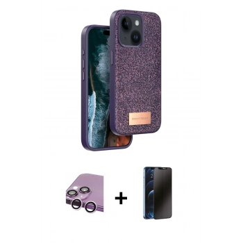 MARSİLYAN™- iPhone 14 Kılıf Vadi Klasik Serisi - Siyah 3D Antistatik Hayalet Cam Ekran Koruyucu + Raze Metal Kamera Lens - MR