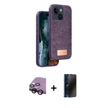 MARSİLYAN™- iPhone 14 Kılıf Vadi Klasik Serisi - Siyah 3D Antistatik Hayalet Cam Ekran Koruyucu + Raze Metal Kamera Lens - SH