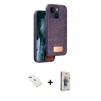 MARSİLYAN™- iPhone 14 Kılıf Vadi Klasik Serisi - Siyah Bilvis 3D Cam Ekran Koruyucu + Diamond Kamera Lens - KI