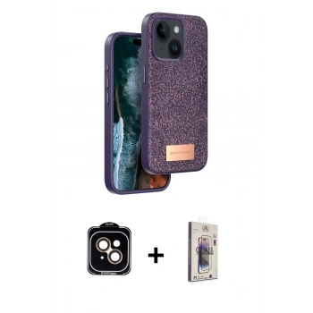 MARSİLYAN™- iPhone 14 Kılıf Vadi Klasik Serisi - Siyah Bilvis 3D Cam Ekran Koruyucu + PVD Metal Kamera Lens - TU